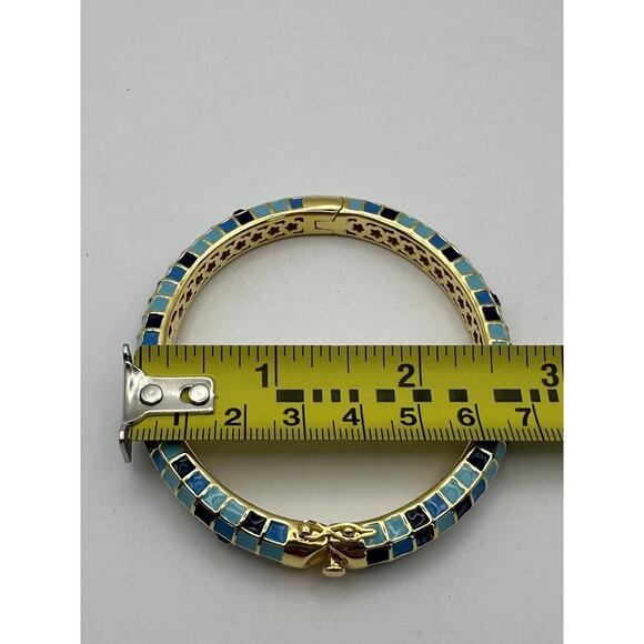 LAUREN G ADAMS Checker Chic Bracelet Turquoise Blue Gold Signed - Picture 6 of 6